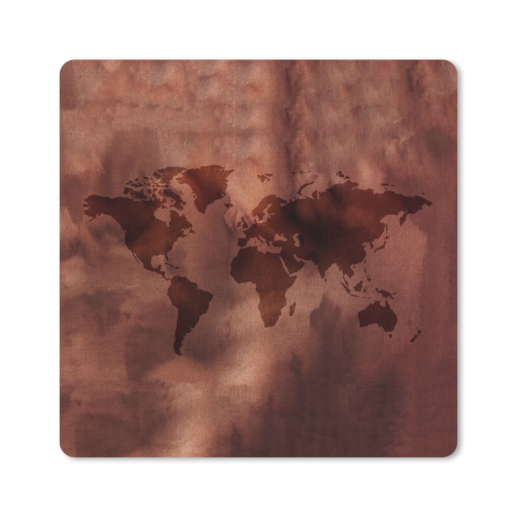 MuchoWow Mauspad Mousepad Weltkarte - Braun - Rot 20x20 cm - Mousepads - Maus Mat - Pad - Mausunterlage - Desk Mat - Bureauartikeln