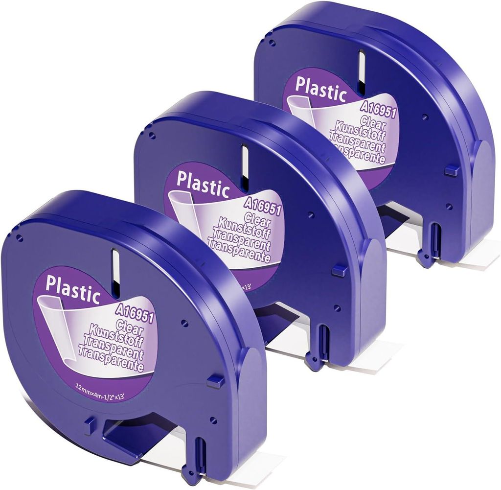 Phomemo 3x Etikettenband kompatibel mit Dymo LetraTag 16951, 12mm x 4m Durchsichtiges Kunststoffband, passend für LT-100H/LT-100T/200B/XR/XM