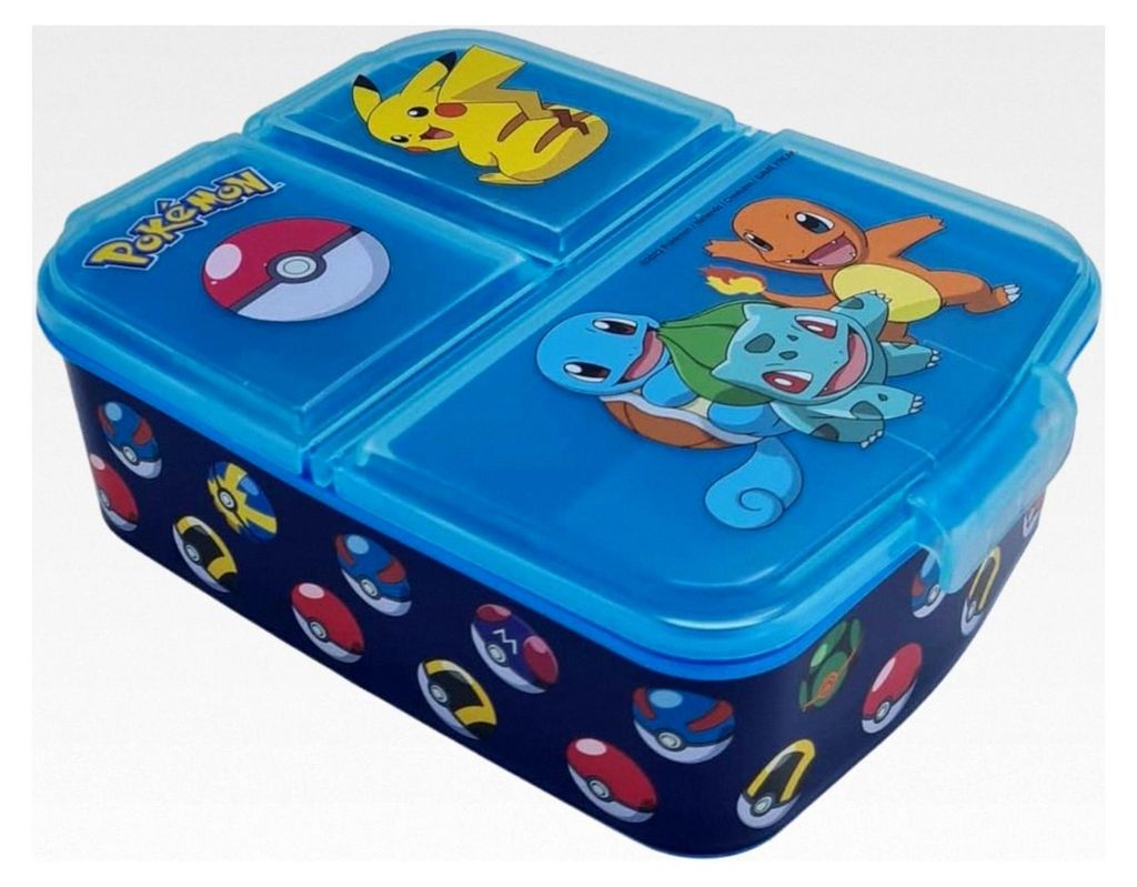 Pokemon Brotdose, rechteckig, drei Fächer, für Mahlzeiten und Snacks, 6x16x19 CM