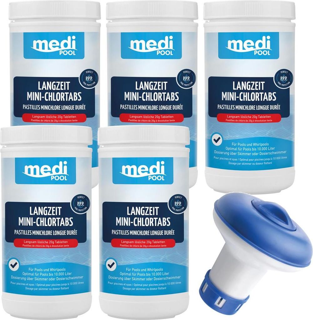 mediPOOL Wasserpflege-Set Langzeit MiniChlorTabs 20g, 5x 1 Produktbild 