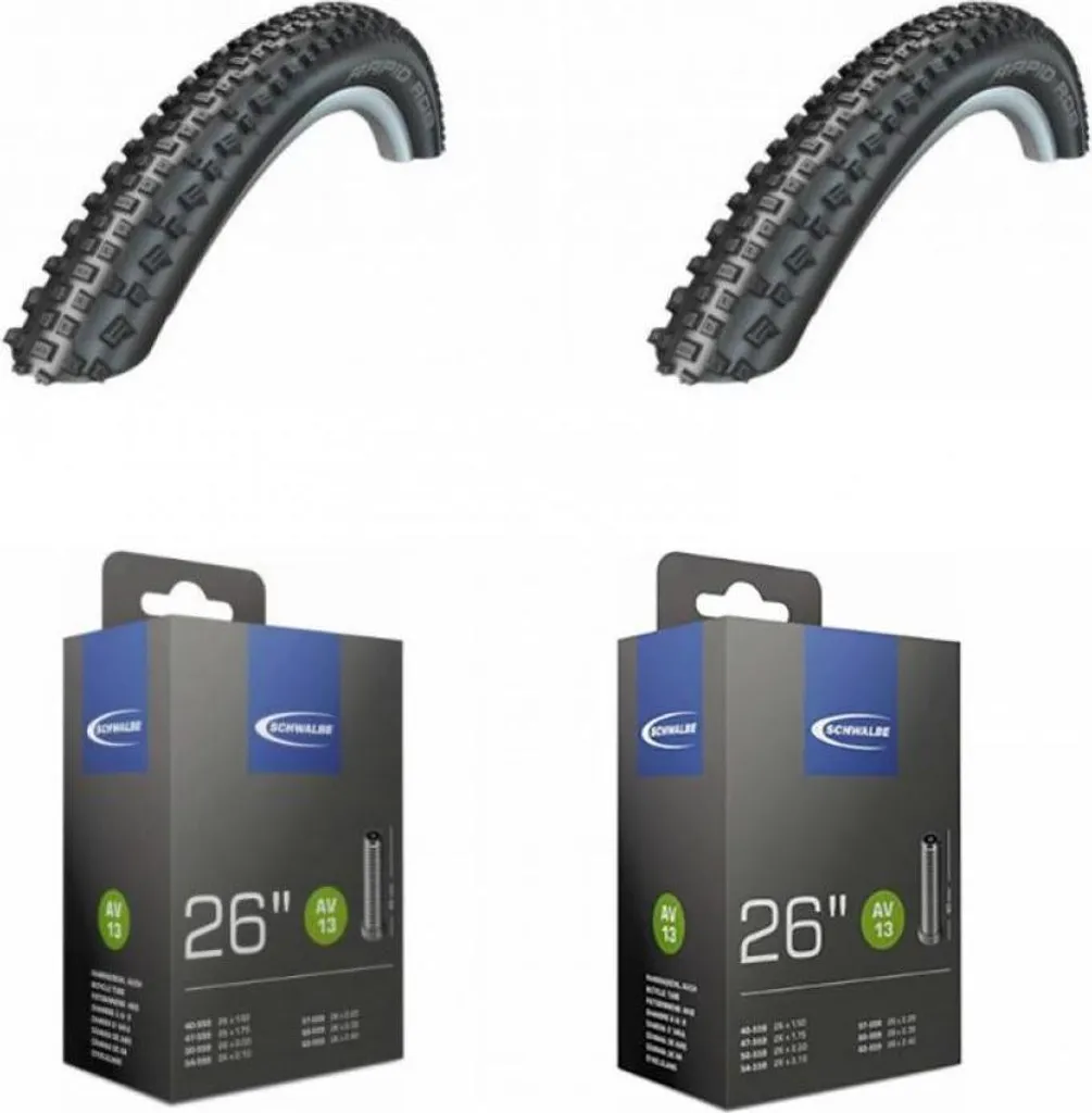 Pack pneu VTT 26 pouces Schwalbe Rapid Rob et chambre à air auto