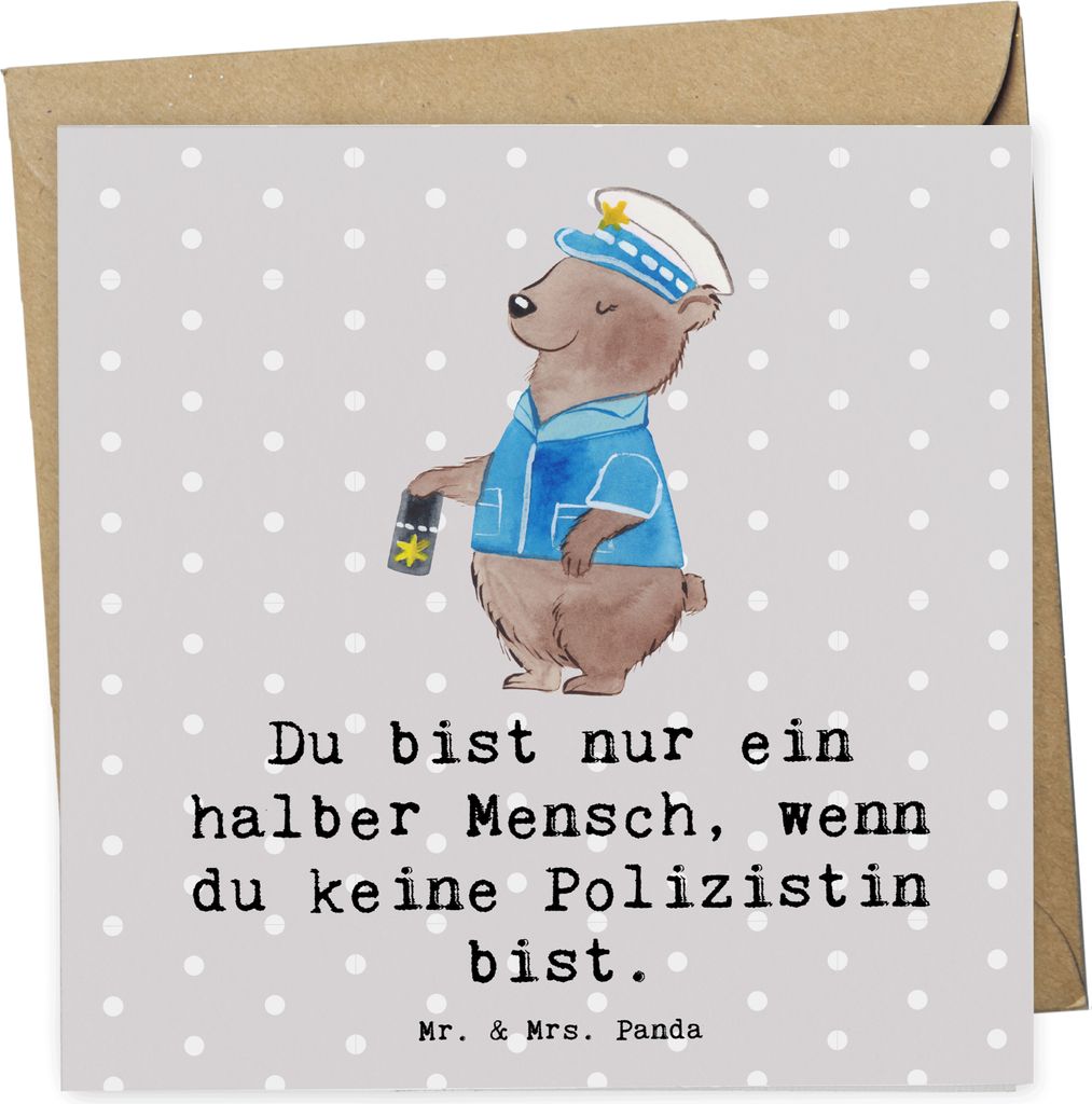 Mr. & Mrs. Panda Grußkarte Polizistin Herz - Grau Pastell - Geschenk, Cop, Polizei, faltkarte, Studium, Klappkarte, Glückwunschkarte, anlasskarte...