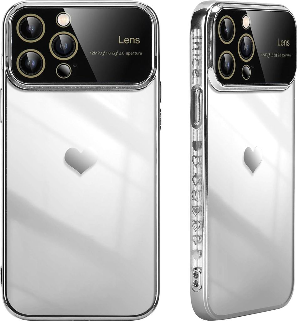 Hülle für Apple iPhone 15 Pro Silber Herz Rahmen + Kameraschutz A3102