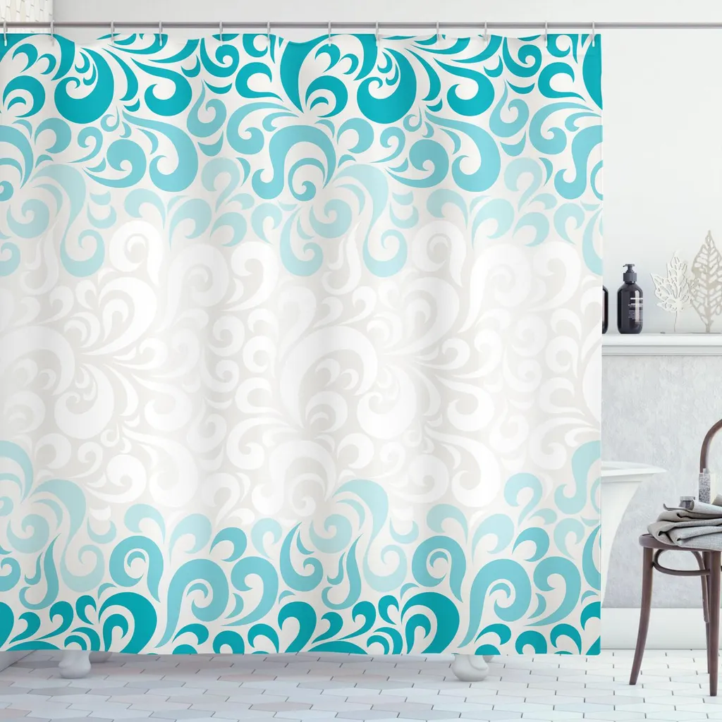 Tenda Doccia 175x240 cm Turchese Floreale | Qualità Abakuhaus Online