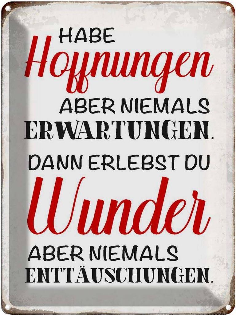 vianmo Blechschild 40x30 cm habe Hoffnung Erwartungen Wunder Spruch Zitat