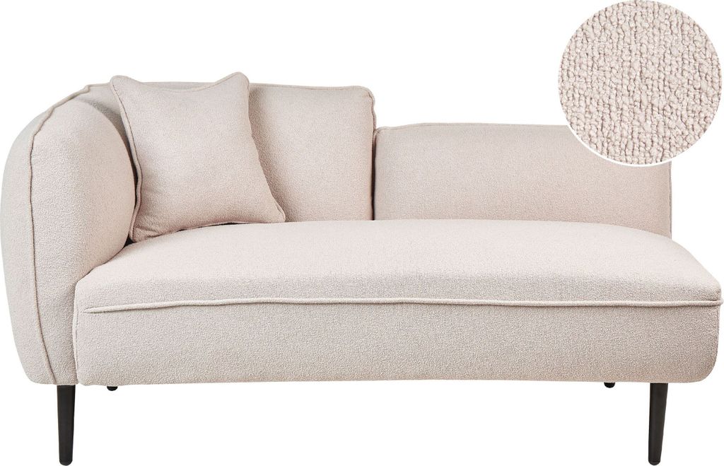 BELIANI Chaiselongue Hellbeige Stoffbezug Bouclé Linksseitig mit Kissen Metallbeine Modern für Wohnzimmer Schlafzimmer Wintergarten Kleine Räume