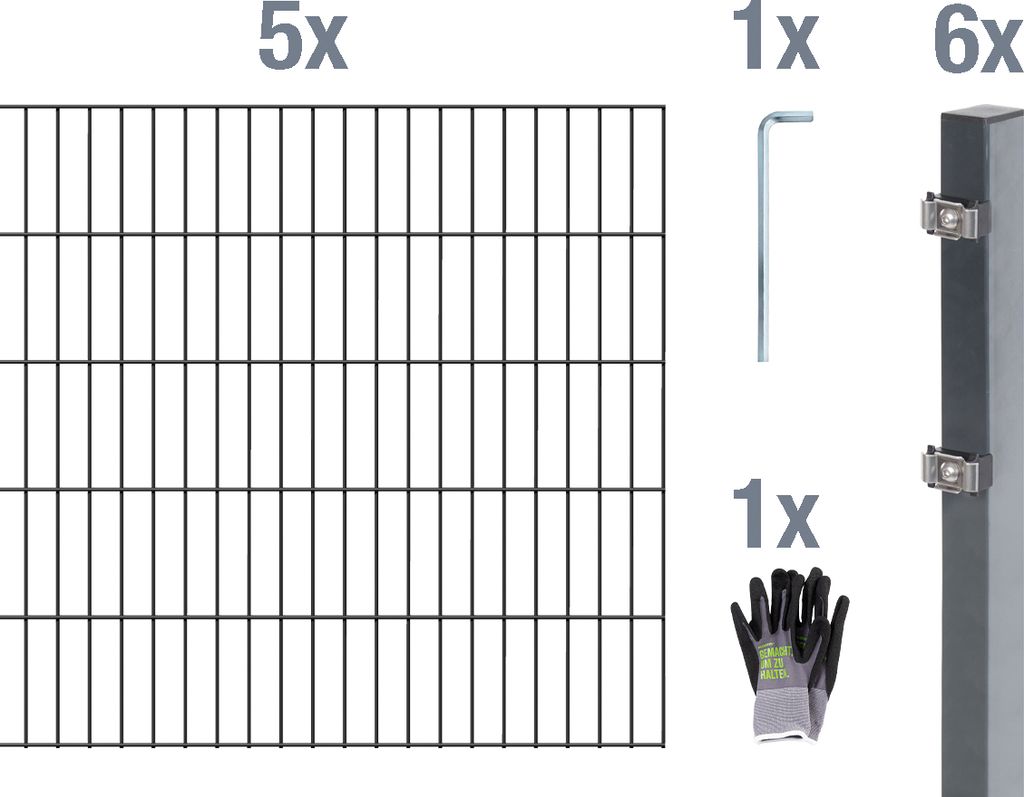 Doppelstab-Zaunmatten-Grundset inkl. Handschuh