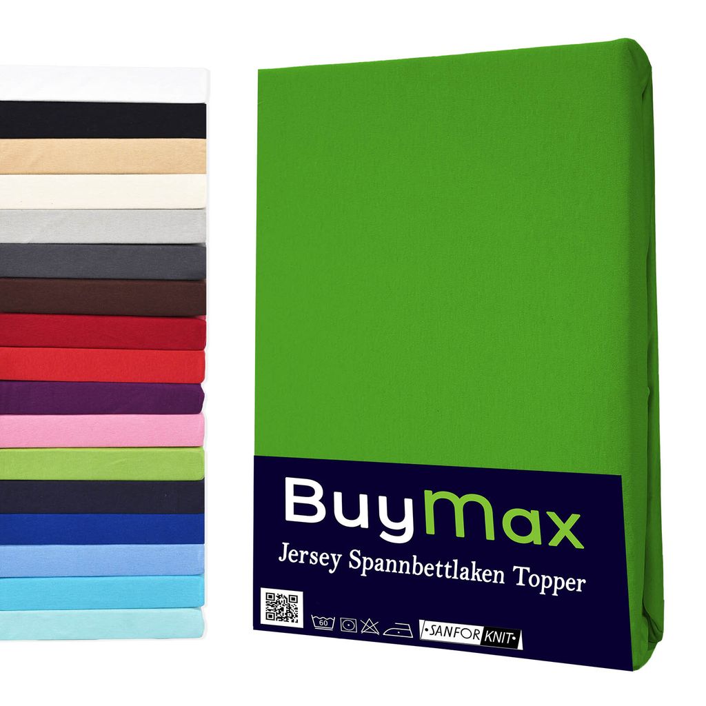 Buymax Topper Spannbettlaken Jersey Spannbetttuch 100% Baumwolle Bettlaken bis 12 cm Matratzenhöhe, 160x200 cm, Apfelgrün
