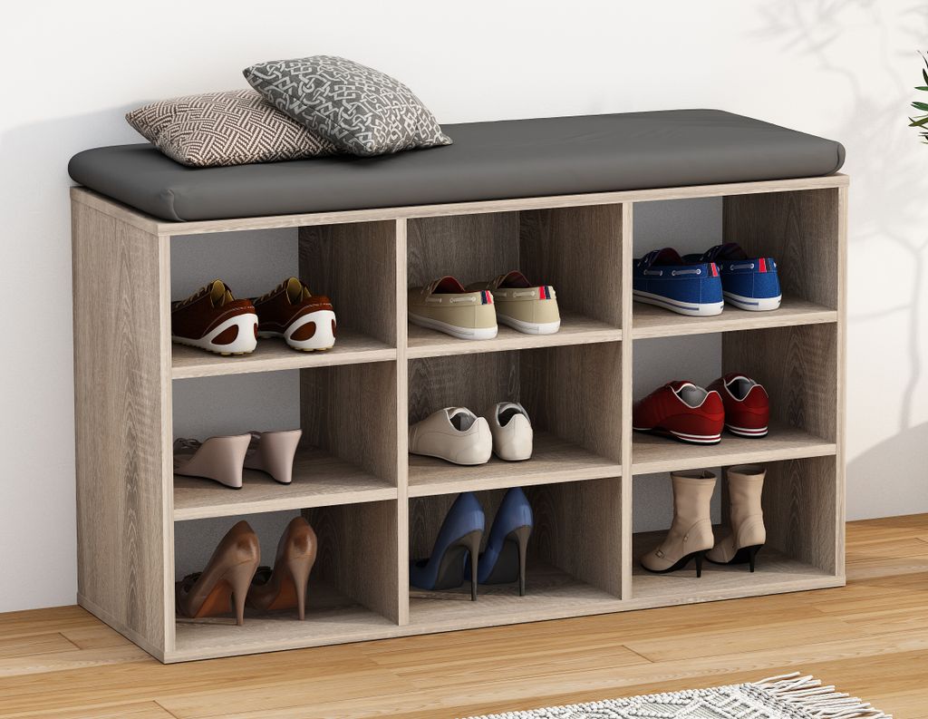 VCM Holz Schuhregal | Maße ca. H. 50 x B. 80 x T. 30 cm | Schuhkommode mit 9 Fächer | Schuhschrank - Hinsol XS