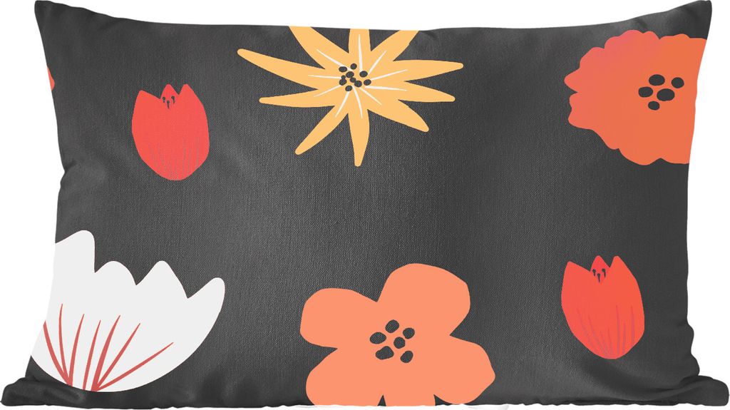 MuchoWow Zierkissen Sofakissen Wohnzimmer Dekokissen 50x30 cm Blumen - Schwarz - Muster - Wohnzimmerdekoration - Polster mit Photo
