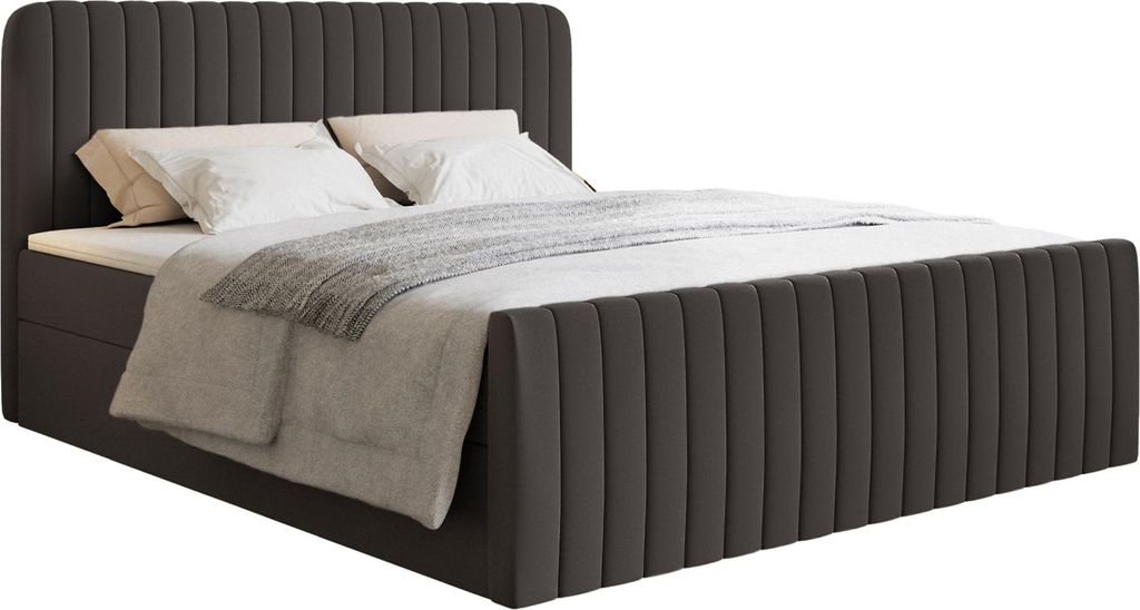 Selsey Saliano - Boxspringbett 180x200 mit Bettkasten, Topper und Chenille-Bezug, Graphit