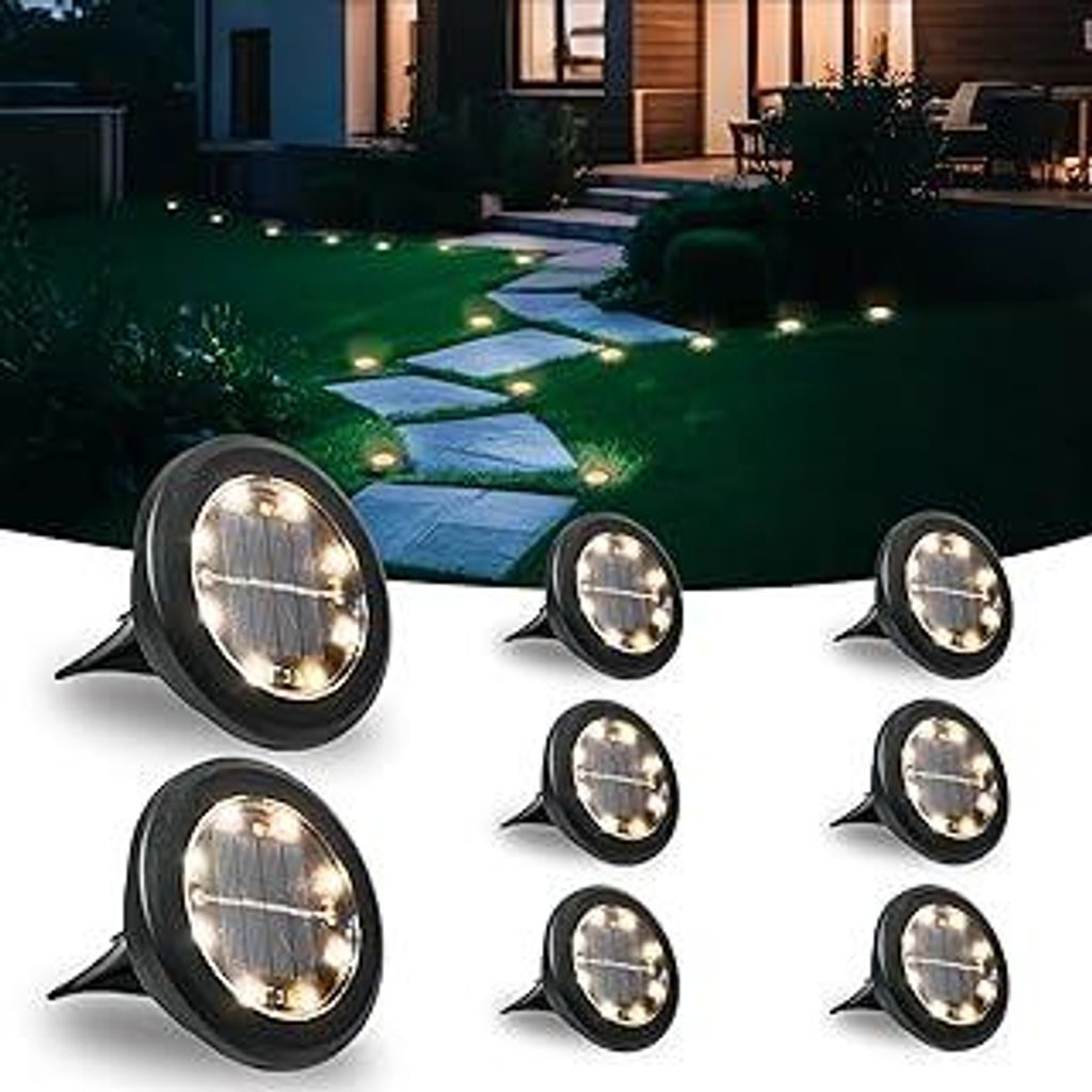 8 Stück Solar Bodenleuchten Aussen, 8 LED Solarleuchten Garten, Gartenbeleuchtung Solar IP65 Wasserdicht Lange Lebensdauer, Solarlampen für auße...