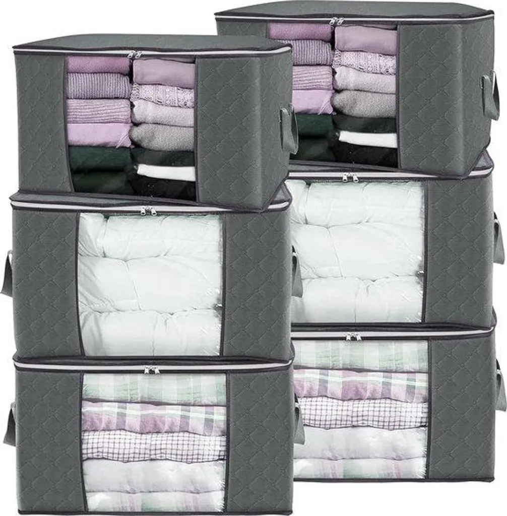 Rangement sous le lit pour vêtements et linge de lit lot de 6 gris 90L