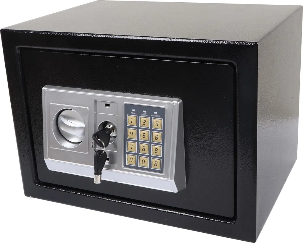 Coffre-fort numérique à code et clé - Armoire de sécurité noire 17L - 9