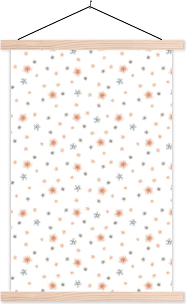 MuchoWow Textilposter Blumen - Pastell - Collage 60x90 cm mit holzfarbenen Rahmen - Textil