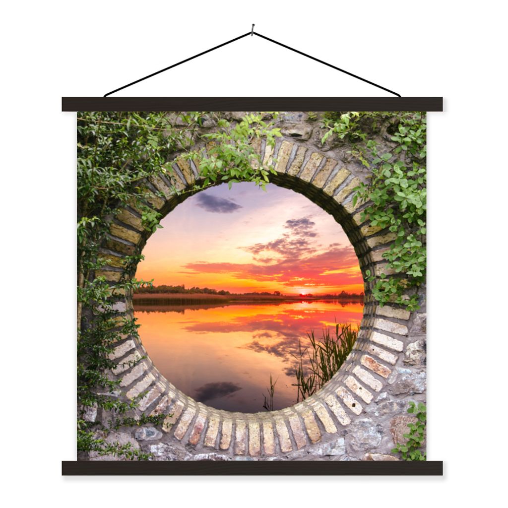 MuchoWow Textilposter Meer - Sonnenuntergang - Ausblick 40x40 cm mit schwarzem Rahmen - Fotos
