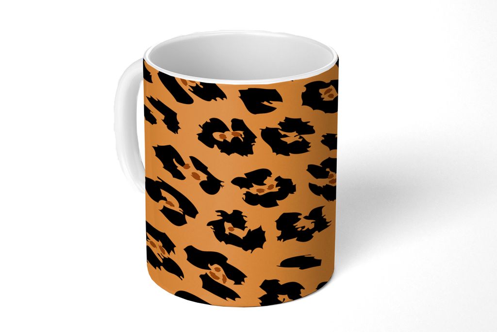 KitchenYeah Tasse Kaffeetasse Kaffeebecher 350 ml Pantherdruck - Orange - Schwarz Teetasse - Fototasse - Becher - Keramikbecher - Teebecher - Kaf...