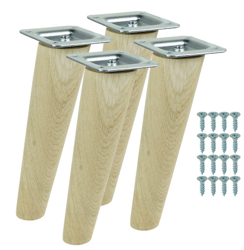 Möbelbeine aus massiver, unbehandelter Eiche, schräge Form, Produktbild 