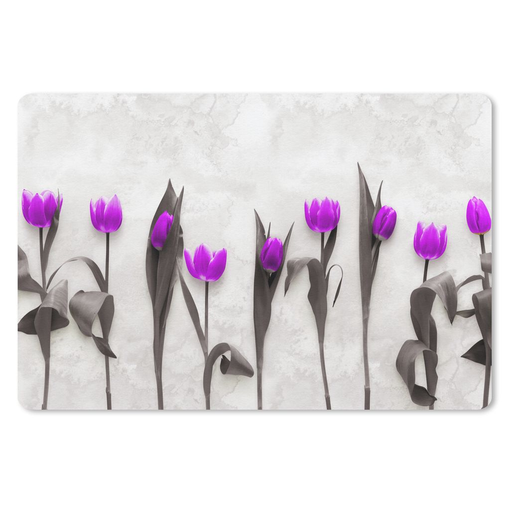 MuchoWow Schreibtischunterlage Blumen - Tulpen - Lila 60x40 cm - XXL Mauspad - Großes Mauspad