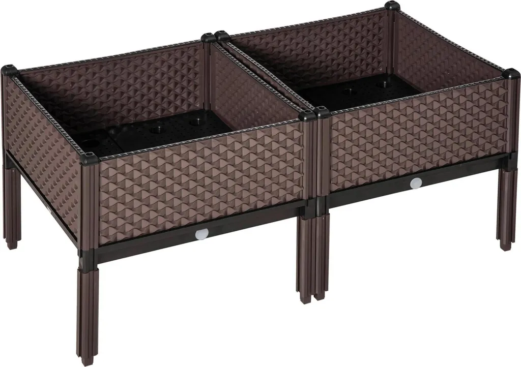 Carré potager surélevé pour balcon et jardin - Lot de 2 bacs marron