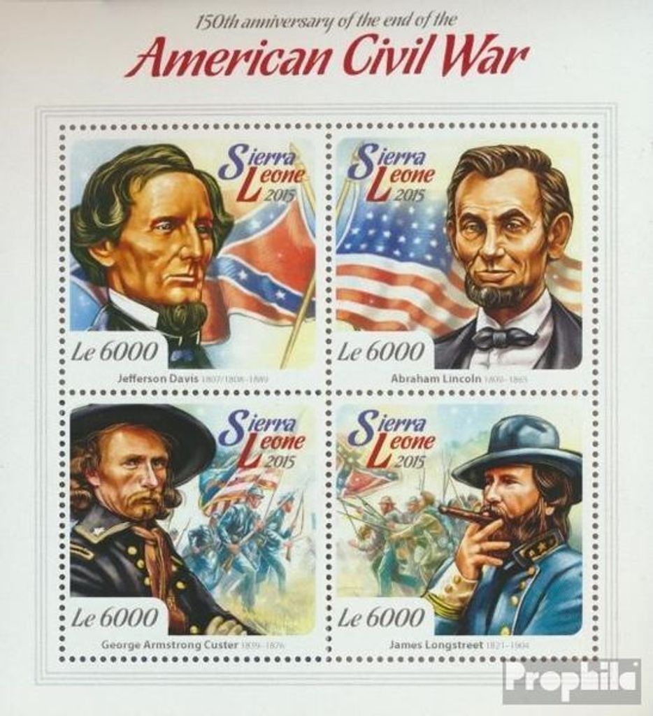 Briefmarken Sierra Leone 2015 Mi 6123-6126 Kleinbogen (kompl. Ausg.) postfrisch Amerikanischer Bürgerkrieg