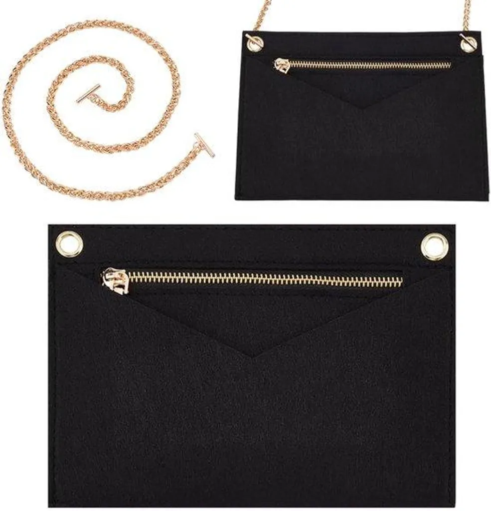 Mini pochette en feutre noir structurée avec lanière dorée chic