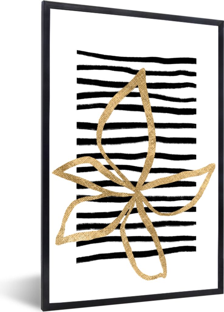MuchoWow Gerahmtes Poster Blume - Gold - Linie 20x30 cm - Poster mit Schwarzem Bilderrahmen Wandposter Rahmen Foto Bilder - Drucken - Bilder Post...