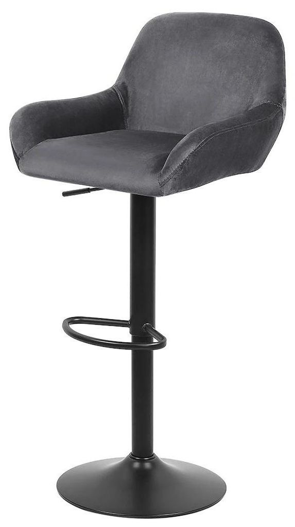 2er Set Barhocker - Barstuhl aus Samt - Höhenverstellbar - 360° drehbar - Mit Armlehnen - Metallgestell - Dunkelgrau