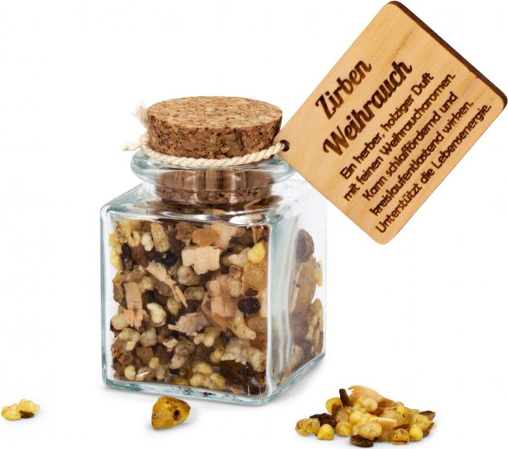 Räucherwerk Zirben Weihrauch mit Myrrhe und Zirbenöl, 100% Natur, handverlesen, 34g