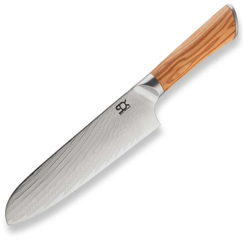 Couteau Santoku Damas 175 mm SOK - Manche en Olivier Ergonomique Noble