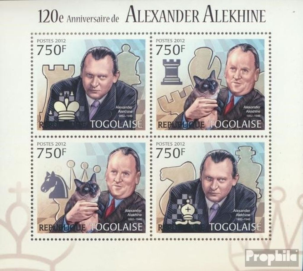 Briefmarken Togo 2012 Mi 4528-4531 Kleinbogen (kompl. Ausgabe) postfrisch Schach, Alexander Aljechin