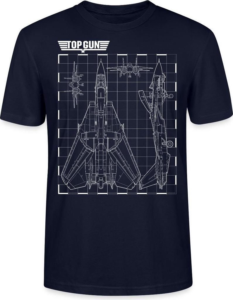 Spreadshirt Top Gun Kampfjet Bauplan Blaupause Weiß Uni Bio T-Shirt, L, Navy