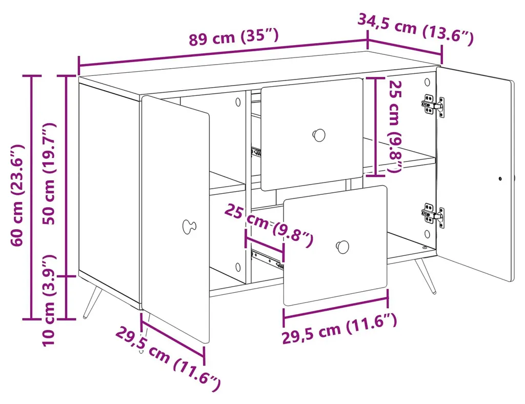 Commode de rangement noire vidaXL 89 cm avec compartiments spacieux