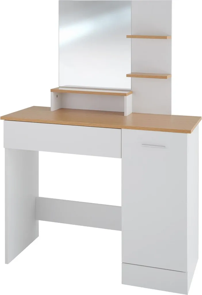 Gagnez de la place avec la coiffeuse ZOE moderne compacte blanc/hêtre