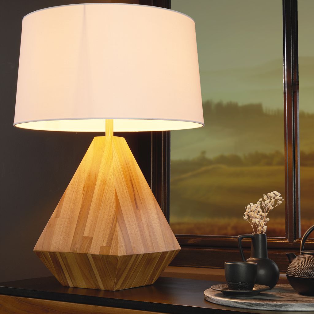 riess-ambiente Massivholz Tischlampe DIAMOND 65cm Teak natur weiß modern Tischleuchte Lampe Leuchte