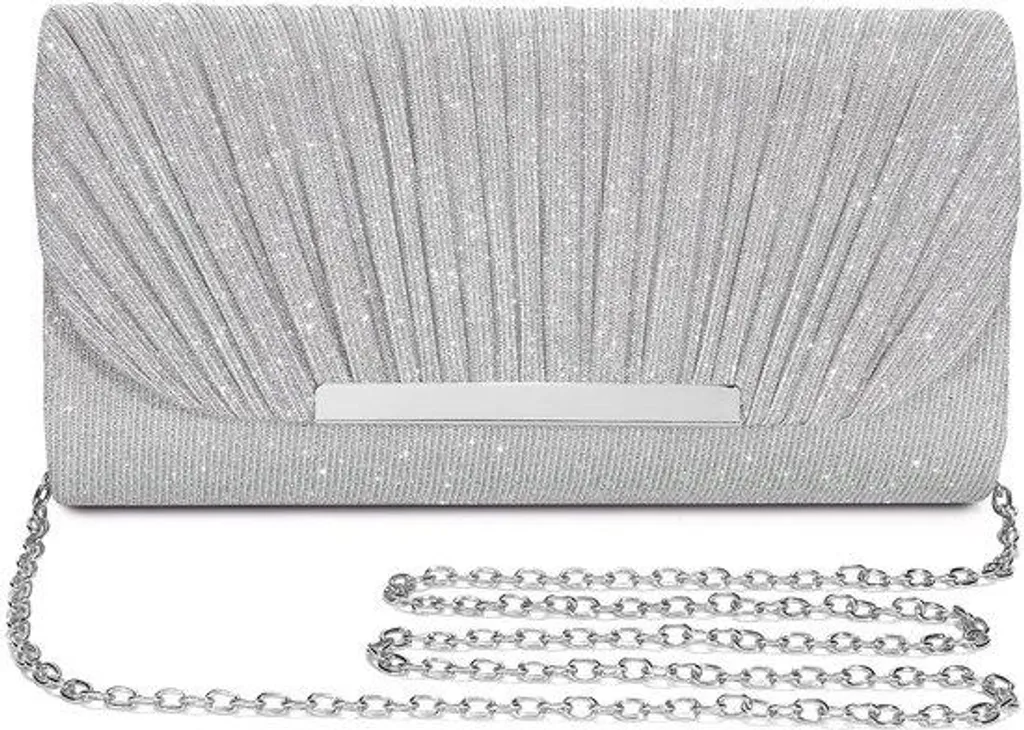 Pochette soirée paillettes argentée femme avec bandoulière amovible