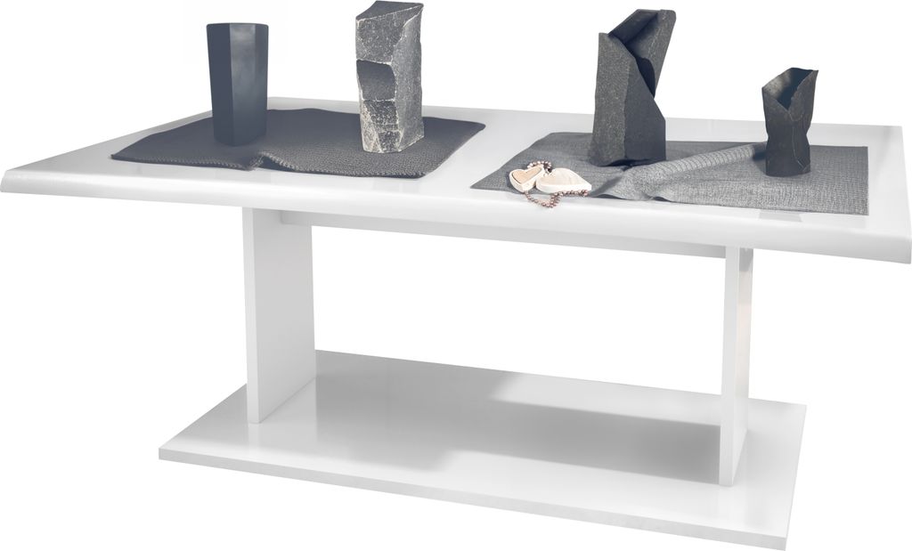 Vladon Couchtisch Beistelltisch Wohnzimmertisch Melo, Germany, in Weiß Hochglanz mit Tischplatte in Weiß Hochglanz 102 x 40 x 67,5 cm