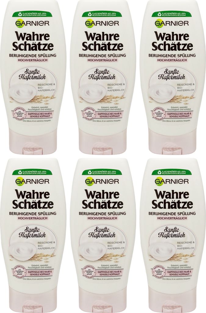 6x Garnier Wahre Schätze beruhigende Spülung sanfte Hafermilch (200 ml)