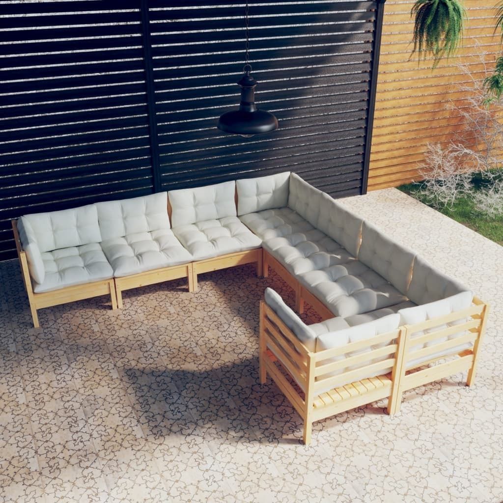 The Living Store 8-tlg. Garten-Lounge-Set mit Creme Kissen Massivholz Kiefer