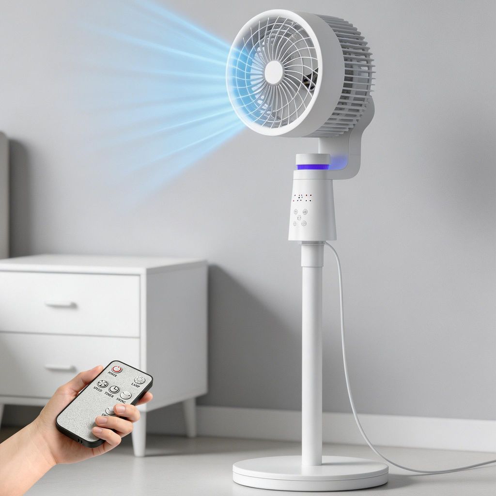 XMTECH Standventilator Weiß 40W mit Fernbedienung, 3 Geschwindigkeiten, 2-Wege Schwenkfunktion, Timer 1/2/4h, leiser Bodenventilator für Zuhause ...