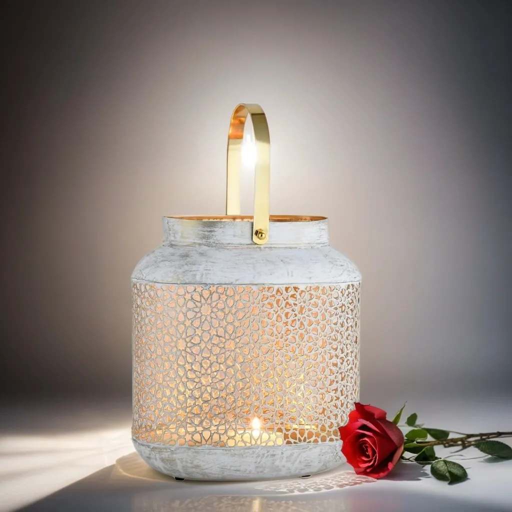 Portacandele Lanterna In Ferro Nero Con Motivi Traforati, 20x9.5 Cm, Per Candele, Fiori O Come Portapenne
