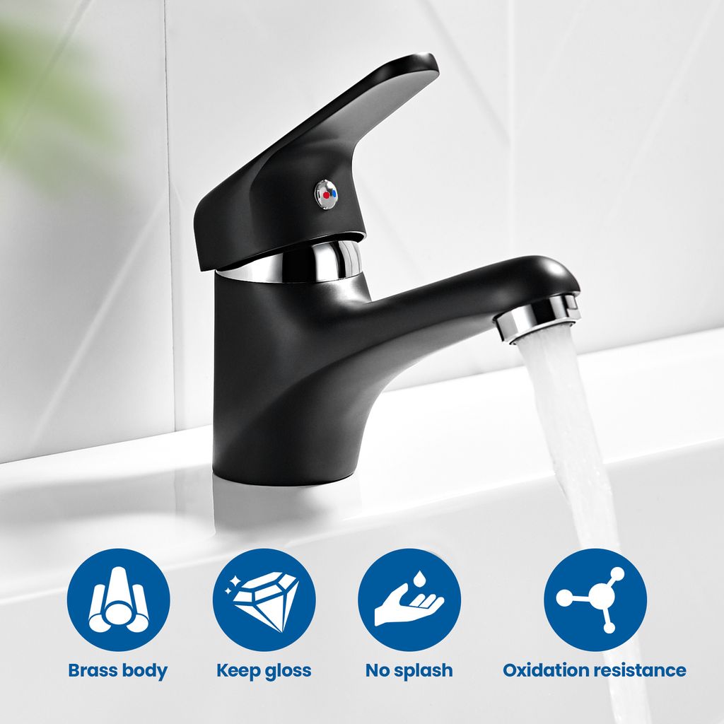 Auralum Schwarz Wasserhahn Bad Messing Waschtischarmatur Produktbild 