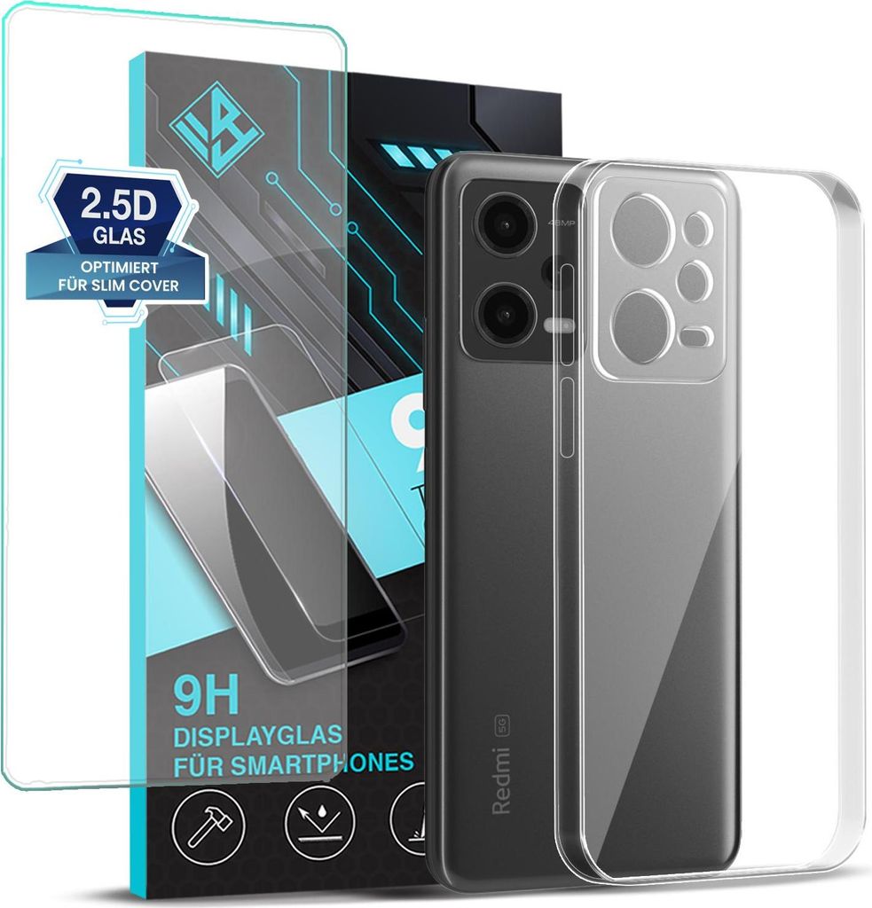 Handyhülle für Xiaomi Redmi Note 12 Pro 5G mit 9H Displayglas Displayschutz Hülle Transparent Flexibel Elastisch Case Cover Backcover Schutzhülle