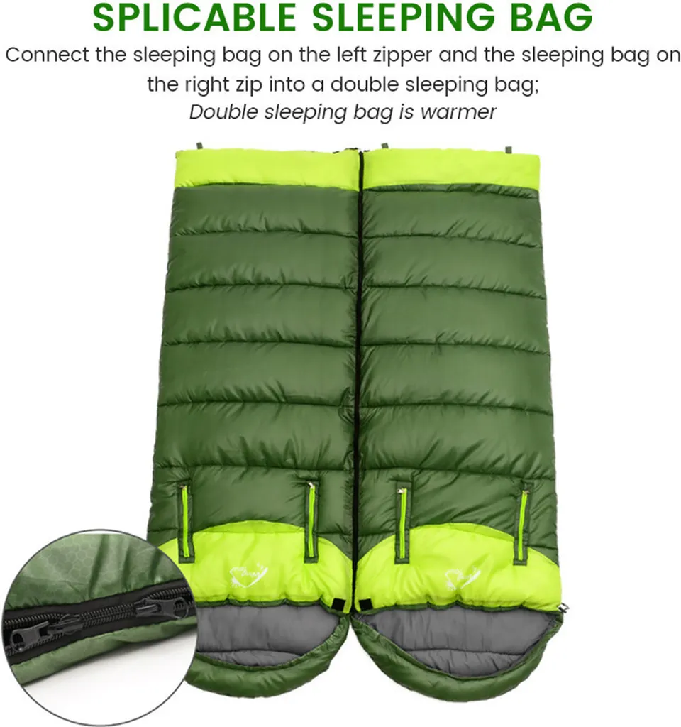 Sac de couchage jumelable droit vert extérieur avec option format XXL