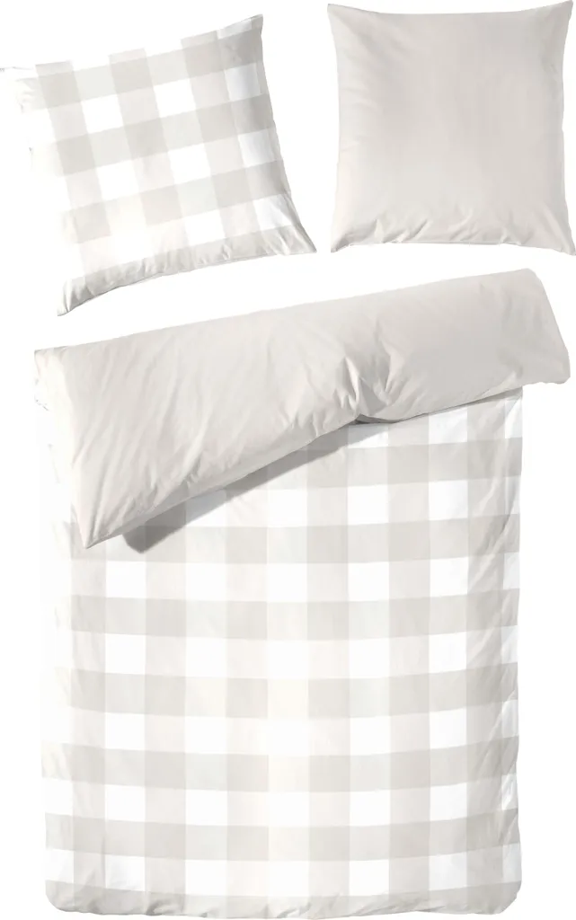 Parure de lit réversible en percale de coton 135x200 cm blanc et sable