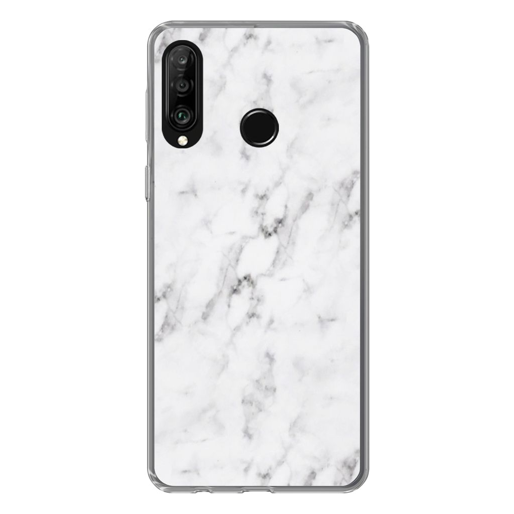 MuchoWow Handyhülle Schutzhülle Hülle für Huawei P30 Lite Marmor - Luxus - Weiß - Grau - Marmoroptik Silikon Softcase Handy Hülle - Handyh...