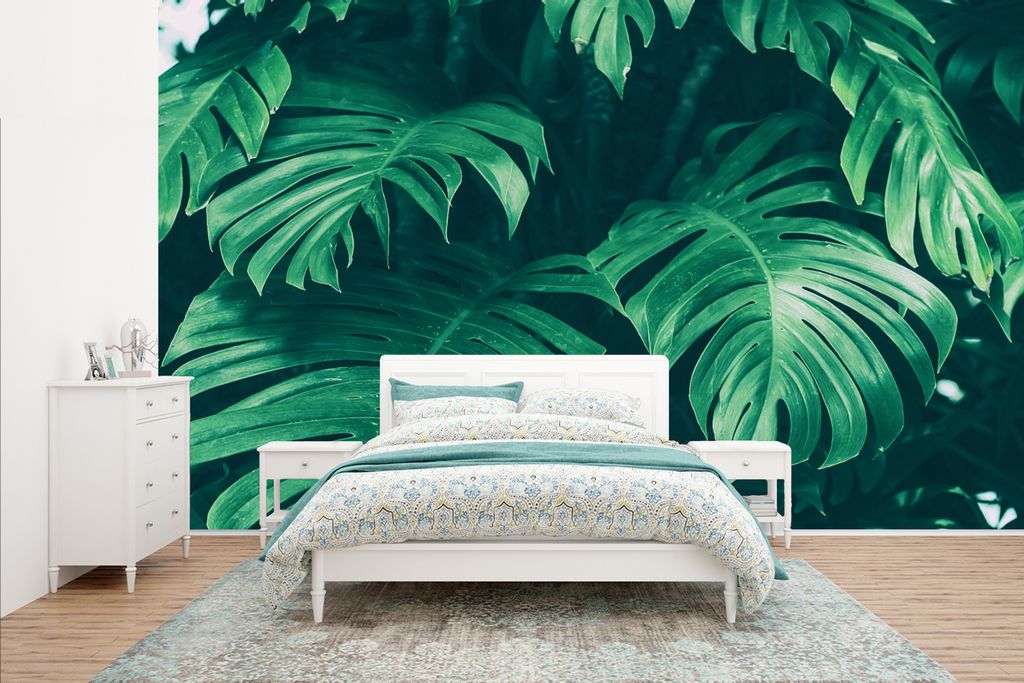MuchoWow Fototapete für Wohnzimmer oder Schlafzimmer Wandtapete Vinyl Motivtapete Monstera - Blätter - Pflanzen - Dschungel - Natur - 435x260 c...