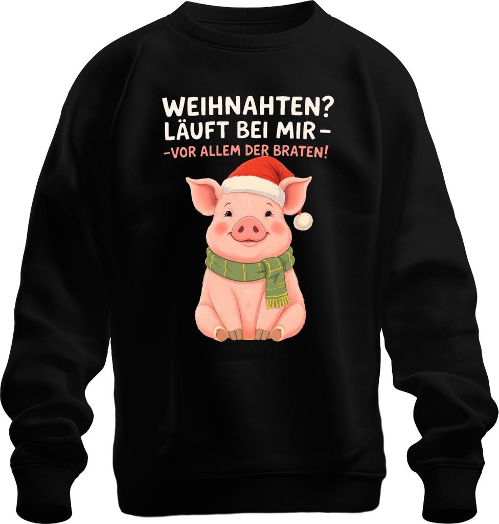 Weihnachten Schwein Ferkel Braten niedlich lustig Geschenk Santa Uni Sweatshirt Pullover, Schwarz, XXL