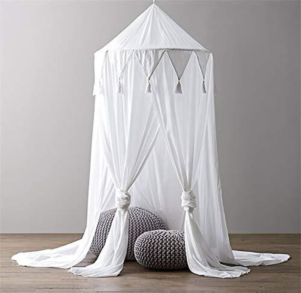 Baby Baldachin Betthimmel Kinder Babys Bett Chiffon Deko Moskitonetz für Baby Ankleidezimmer Innen im Freienspiel Lese Schlafzimmer(Weiß