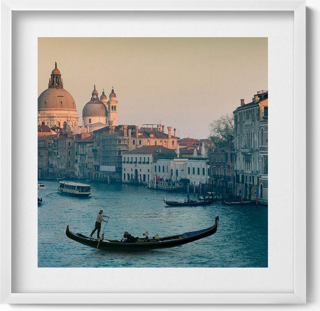Gondel in Venedig, Italien– Wandbild mit Rahmen – Gerahmtes Bild – Wanddekoration – 50x50 cm – Weiß Rahmen